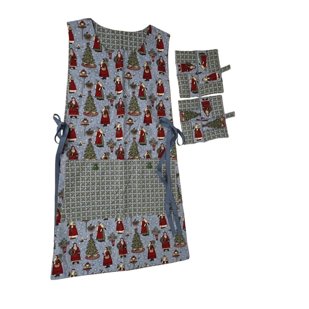 Holiday Christmas Santa Print Apron & Matching Hot Pads